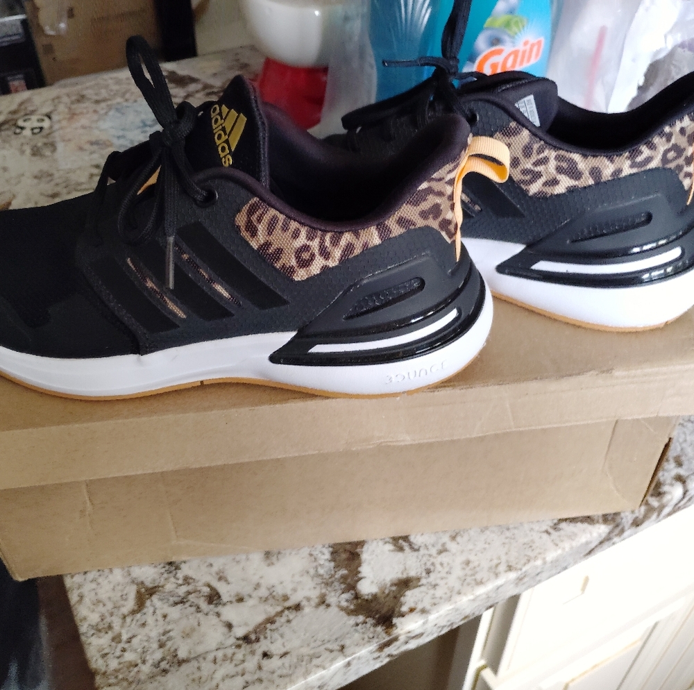 Adidas Black and Leopard Print Big Kids Sneakers